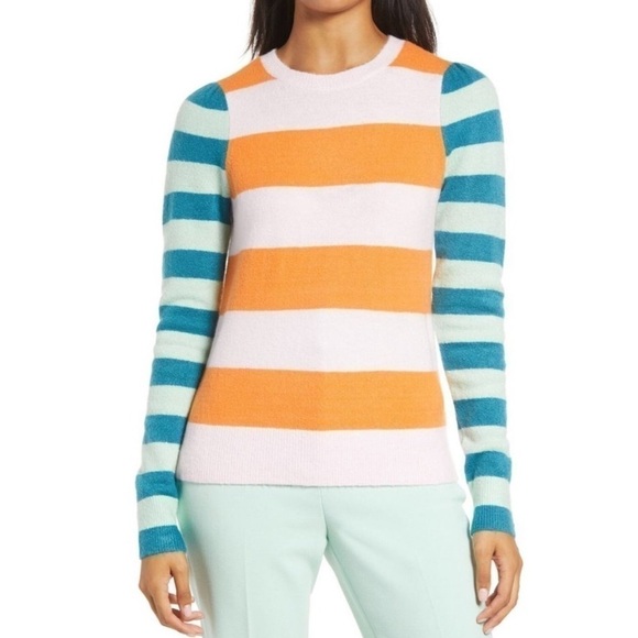 HALOGEN x Atlantic-Pacific Mix Stripe Puff Sleeve Sweater Small - Picture 1 of 8
